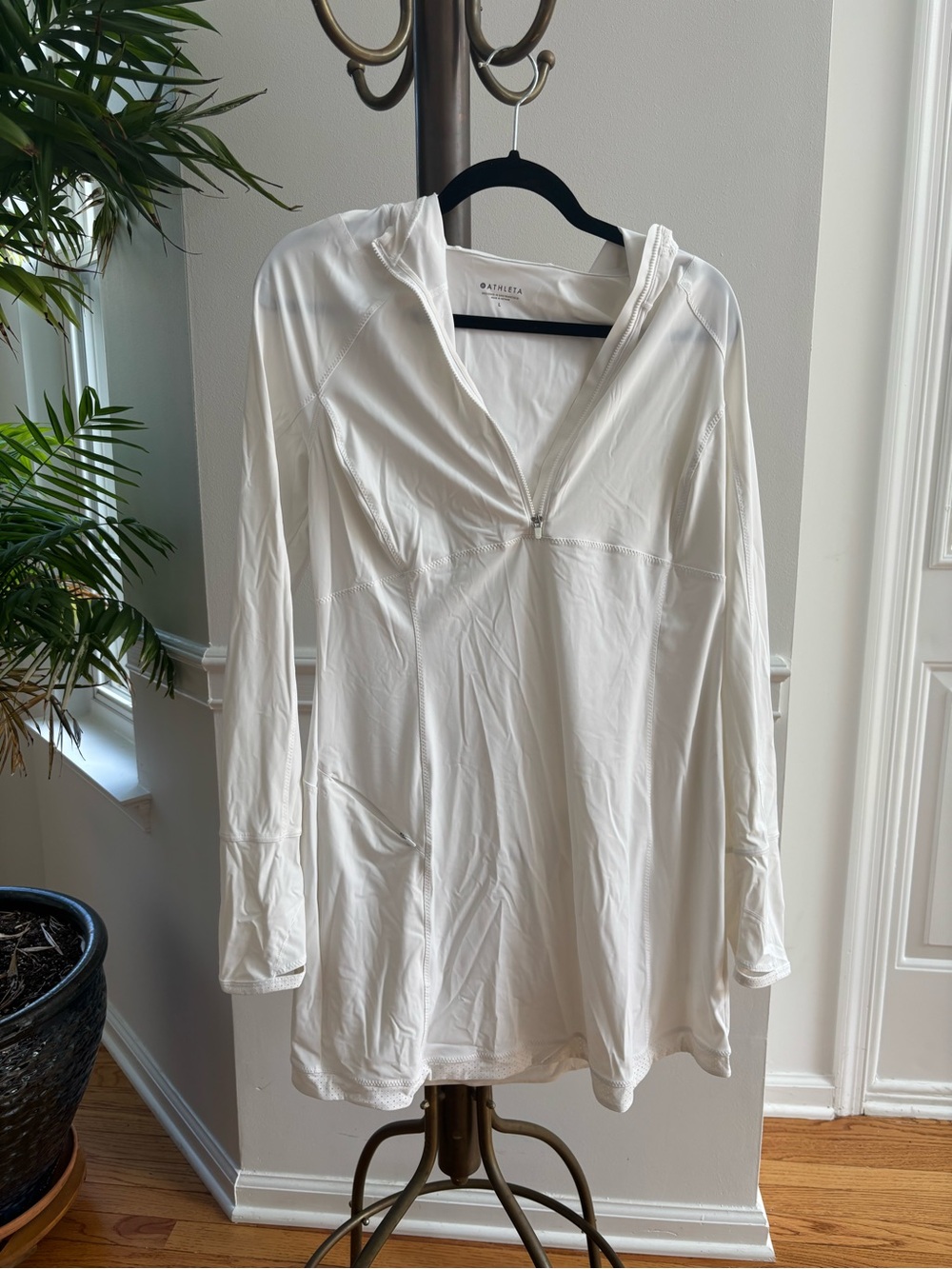 Athleta White Hooded Quarter-Zip Pullover